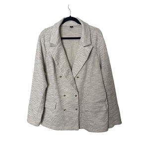 SHEIN Curve Double-Breasted Tweed Blazer Beige White Size 2XL NWOT Shimmer Butto